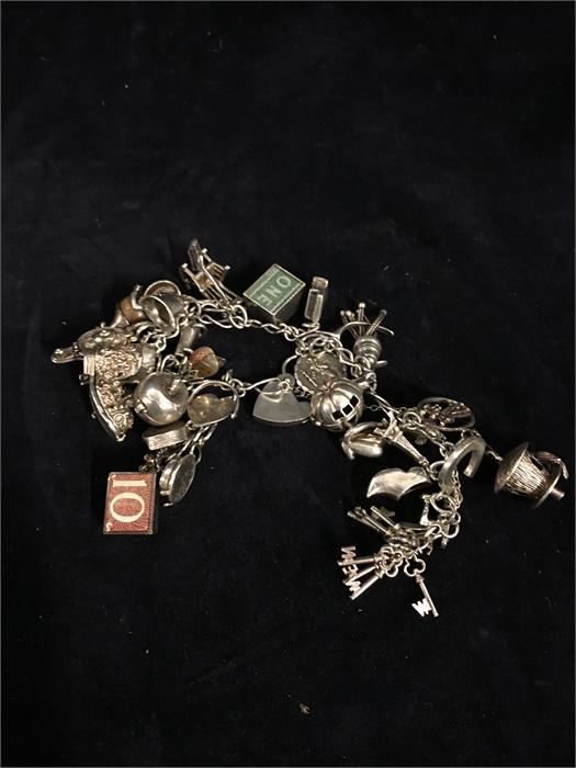 A silver charm bracelet (95g total weight)