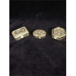 Three silver and inlay pill boxes