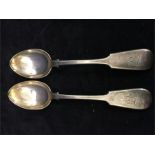 A pair of silver spoons, see photograph for hallmarks. Total weight 98.8g