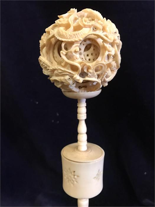 A Ivory puzzle ball on stand - Bild 3 aus 10