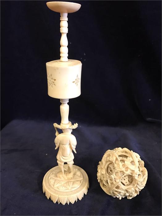 A Ivory puzzle ball on stand - Bild 6 aus 10