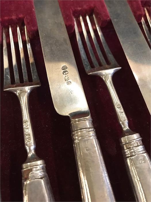 A 24 piece Hallmarked Georgian Silver canteen of cutlery in Mahogany Box - Image 5 of 6