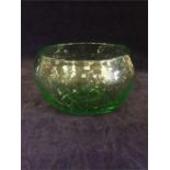 Stuart green crystal glass bowl with controlled bubbles c.1935 Dia 190mm