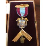 A Masonic Medal in 9ct gold and enamel Wor.Bro Tudor C Jones Ashlar Lodge No 186 (1938 - 1939) in