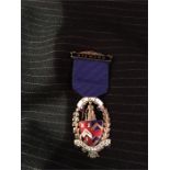 Masonic, hallmarked silver and enamel Steward medal,