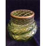 Kralik scent glass vase with pierced metal mount c.1900 Height 140mmIride