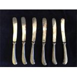 Six silver handled butter knives, hallmarked London