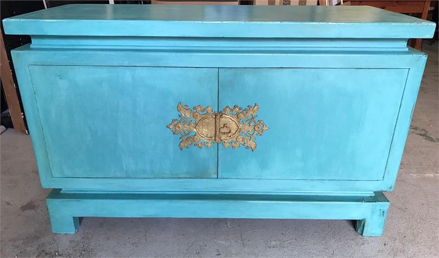 A Chinese wedding chest, painted in Provence blue