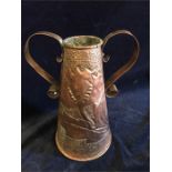 Arts & Crafts repousse decorated copper vase c.1900 23cms Height