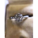 A Diamond solitaire ring, 0.95ct, J SI in a platinum mount, size O.