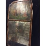 A Bevel edged mirror with painted ship detailing above