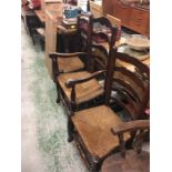 Three ladder backed rush seated chairs