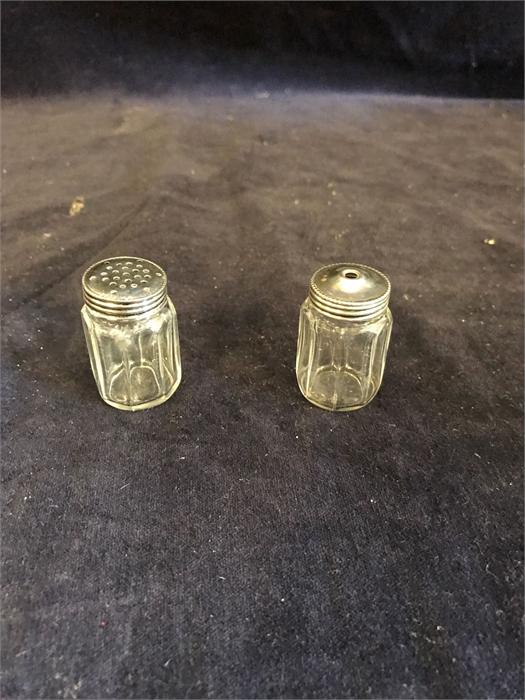 A pair of miniature hallmarked silver cruets (London)