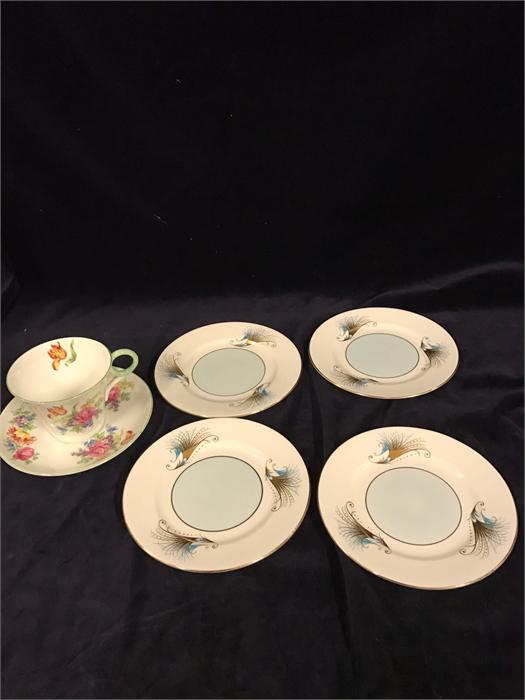 A Shelley Tea cup and saucer and four side plates