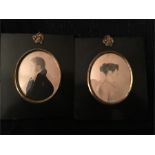 A pair of miniatures attributed to A R Burt circa 1815 A pair of profiles of a husband and wife;