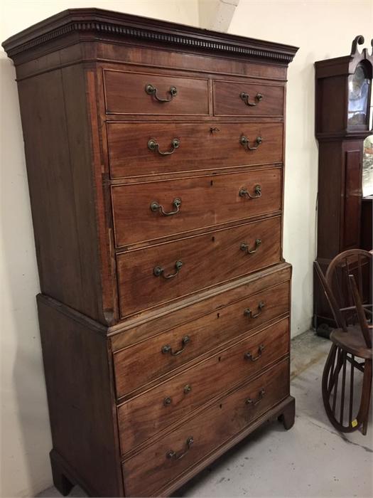 A George II Mahogany Chest on Chest with dental moulded cornice and canted corners