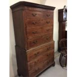 A George II Mahogany Chest on Chest with dental moulded cornice and canted corners