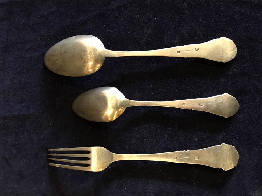 Two Sinding Danish silver spoons and a fork (143g)