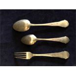 Two Sinding Danish silver spoons and a fork (143g)
