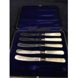 Box of five pearl handed knives