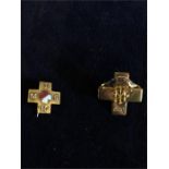 A 14ct gold pin 'Bellevue 1910' (2.6g) and A solid gold pin MTS '10 (1.6g)