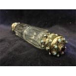 Victorian double end scent and salts bottle with turquoise and garnet set silver gilt ends