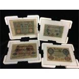 Four Framed German bank notes