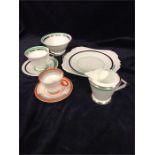 Art Deco style Shelley two cups and saucers, plate, milk jug and sugar bowl