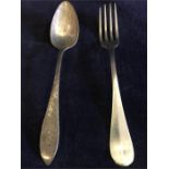 A silver spoon and fork 57.5g (Danish)