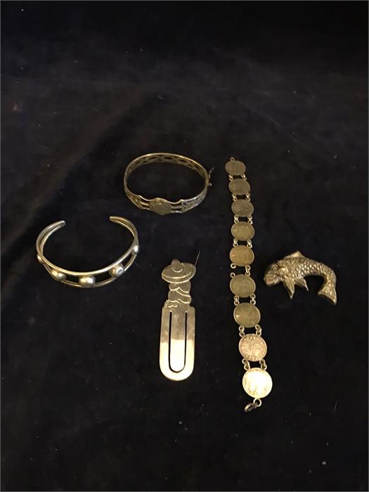 Assorted silver jewellery and a silver bookmark