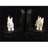 Pair of Art Deco Cold Painted metal West Highland Terrier dogs on black onyx c.1930's