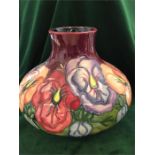 A Moorcroft Pansy vase by Barbara Mountford 15cm