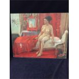 Oil of a Nude in a Bedroom setting signed N Chapman (76cm x 61cm) Unframed in need of restoration