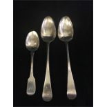 Two silver serving spoons and a silver dessert spoon (157.3g)