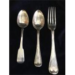Various silver cutlery 1903-04 spoon, 1905-06 fork and an indistinct spoon (200.3g)