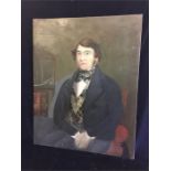 Oil on canvas of a man in waistcoat and bow tie