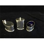A set of cruets by JB Chatterley & Sons Ltd to include pepper pot, salt and mustard pot.