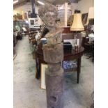 Early 20th century terracotta bust raised on a contemporary turn wooden boatyard stand. Could be