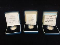 Boxed silver proof £1 coins 1995/96/97