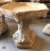 A garden stoneware Gothic Bird Bath with hexagonal top