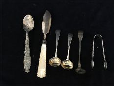 A selection of silver items including Victorian commemorative spoon