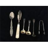 A selection of silver items including Victorian commemorative spoon