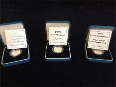 Boxed silver proof £1 coins 1998/99/2000