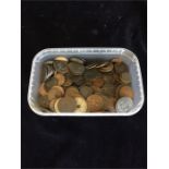 A plastic box containing a quantity of old coins most pre-1900, including Victorian and Georgian