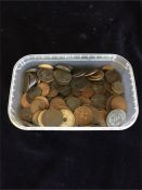 A plastic box containing a quantity of old coins most pre-1900, including Victorian and Georgian