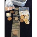 Plastic Box Containing quantity of Irish coins including 1928 half crown and penny, florins, pre-