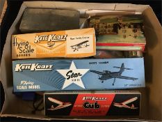 A Box of selected Vintage flying models with associated paints etc