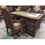 Chinese carved desk and chair