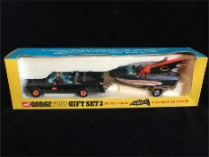 Corgi Toys Gift Set 3 Rocket Firing Batmobile & Batboat on trailer