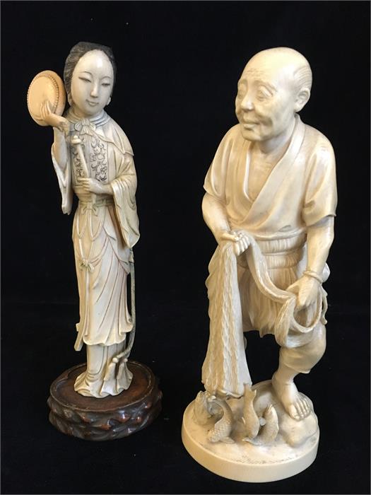 Two Oriental worked Ivory figures (AF)